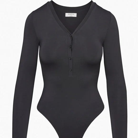 Aritzia Babaton Contour Henley Longsleeve Bodysuit Black - Picture 1 of 3